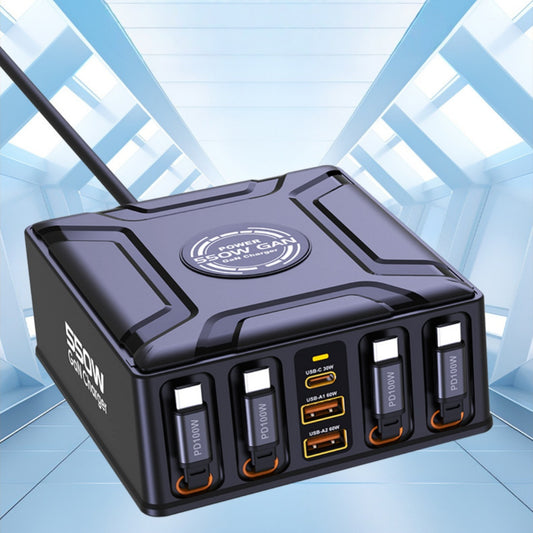 iBlockCube 550W GaN 7-in-1 Multi-Port Charger with Built-In Retractable Cable & USB-C Super Fast Charging – Unleash the Power of Speed and Efficiency