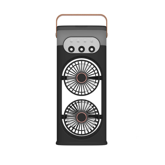 iBlockCube Dual-Head Mist Fan – High-Power Air Circulation & Humidifying Cooling Fan for Home, Office & Outdoor Use