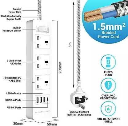 Space Optimise UK Plug Extension Lead 5m