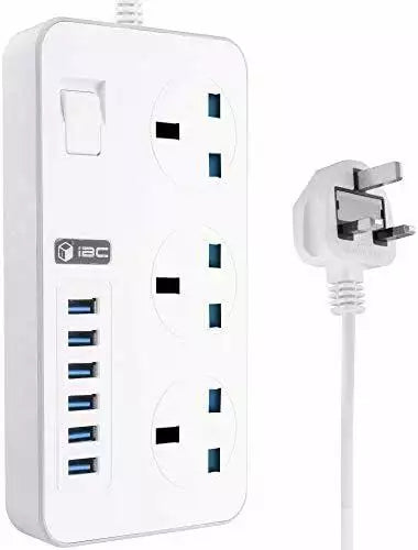 T09 White UK Extension Lead With Switch