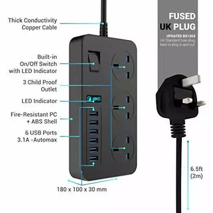 T09 UK Power Strip with USB