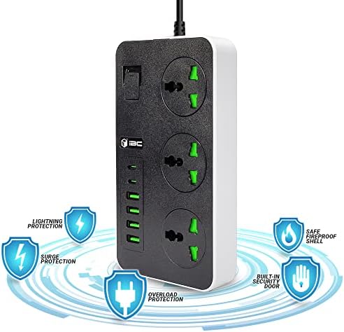 iBlockCube Universal Extension Lead with 2 USB C+4 USB A| 2 Meter Cabl