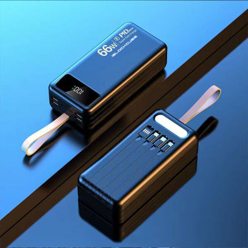iBlockCube 100000mAh Power Bank with Built-in Cable – 66W Super Fast Charging, High-Capacity Portable Charger for Outdoor Use