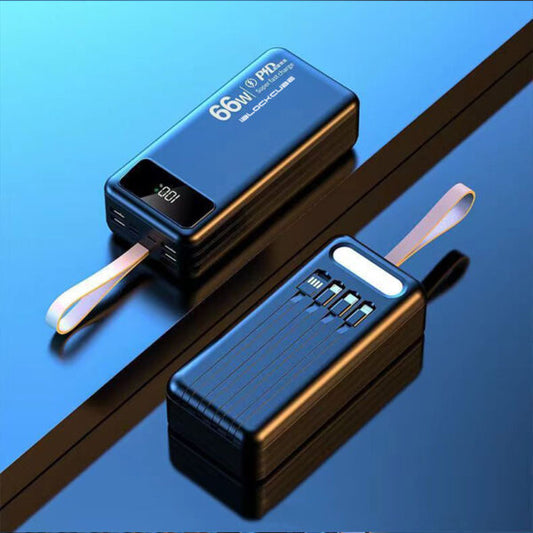 iBlockCube 100000mAh Power Bank with Built-in Cable – 66W Super Fast Charging, High-Capacity Portable Charger for Outdoor Use