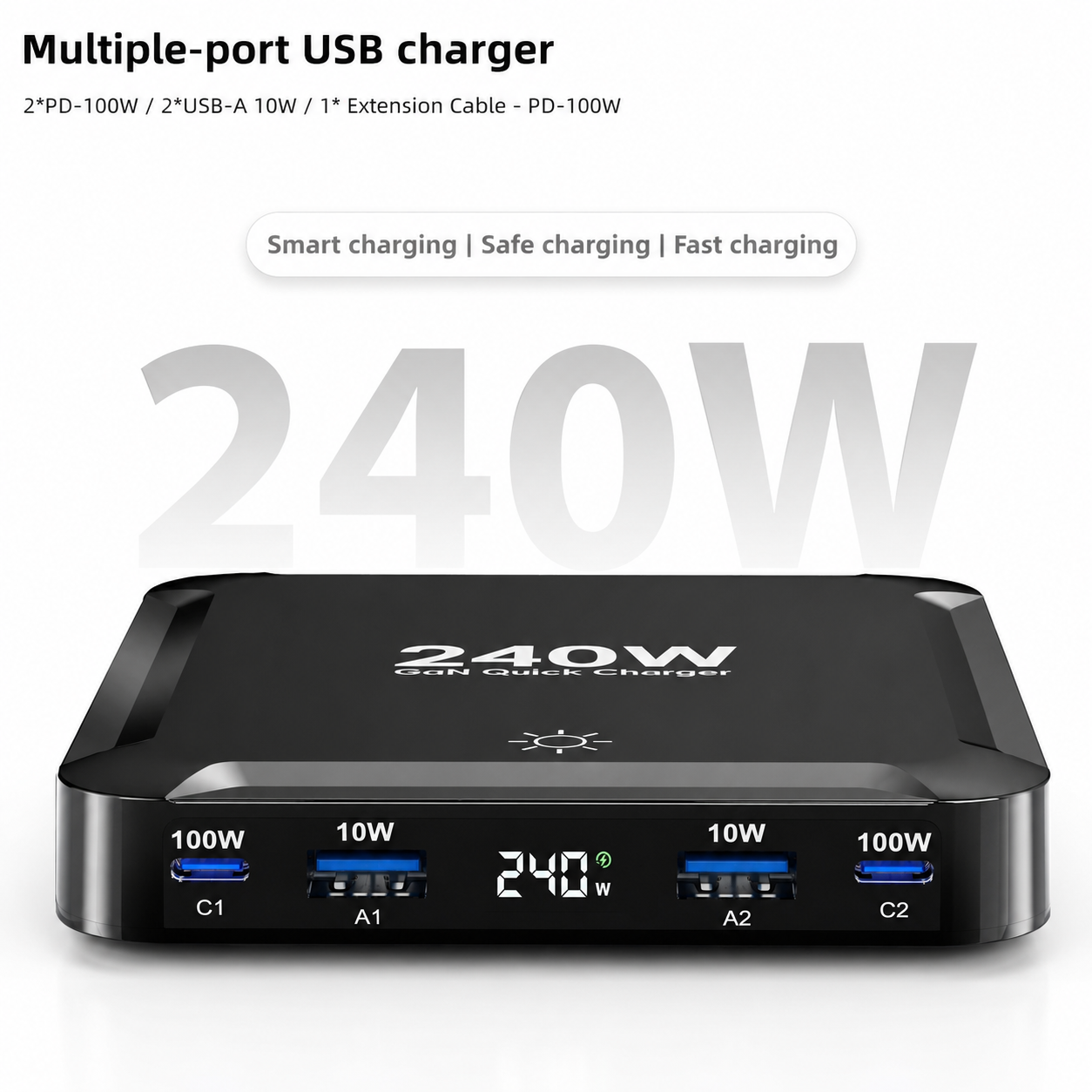 iBlockCube 240W Retractable Cable Charger – Magnetic Storage Multi-Port Fast Charging Station