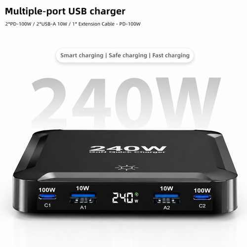 iBlockCube 240W Retractable Cable Charger – Magnetic Storage Multi-Port Fast Charging Station