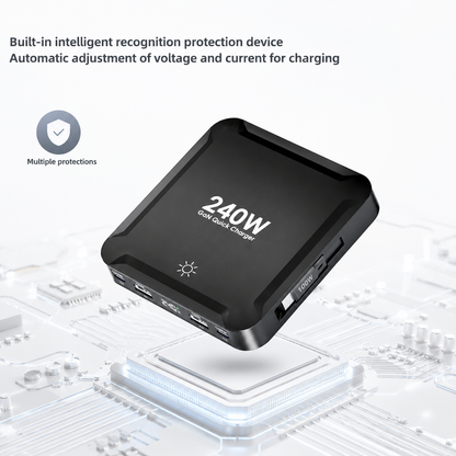 iBlockCube 240W Retractable Cable Charger – Magnetic Storage Multi-Port Fast Charging Station