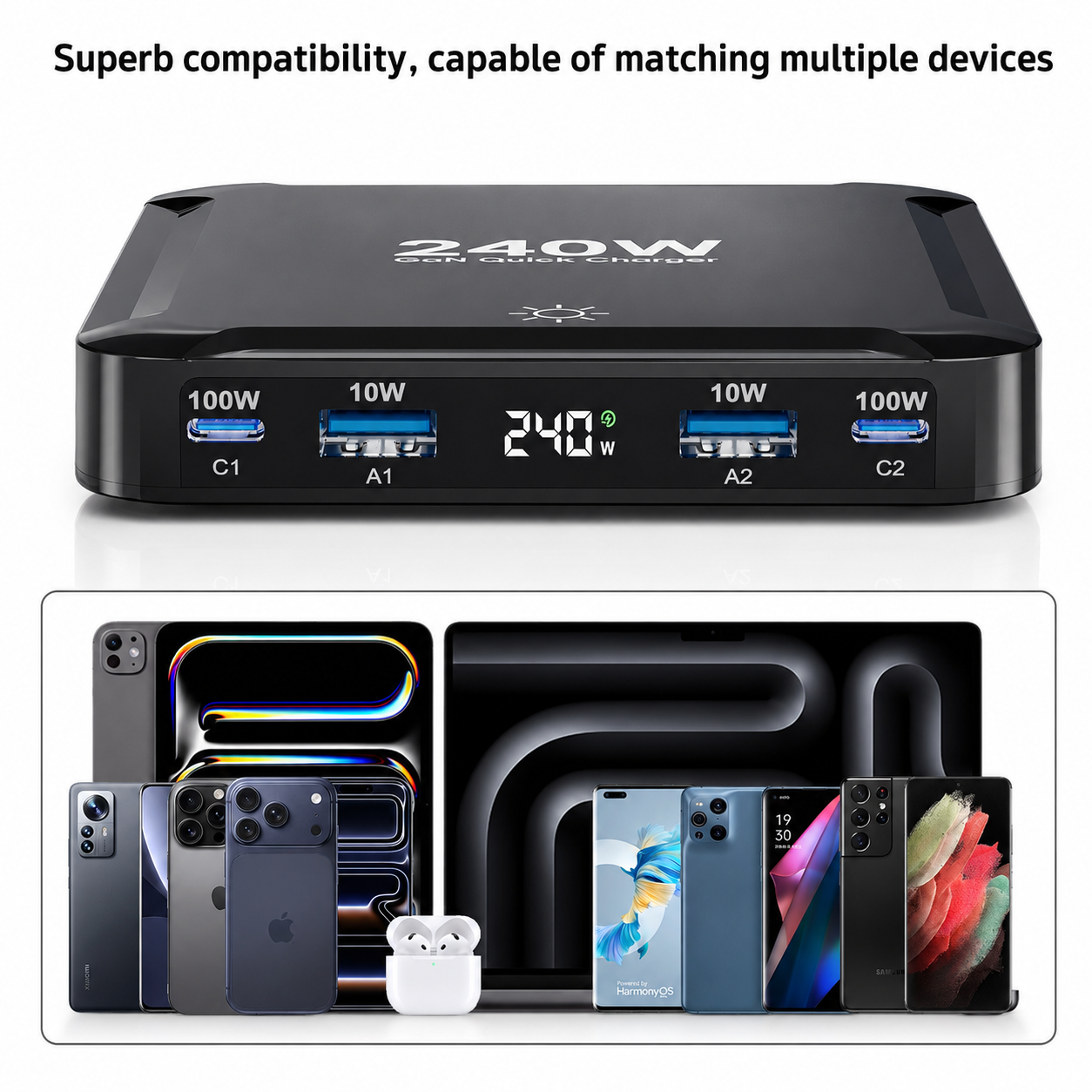 iBlockCube 240W Retractable Cable Charger – Magnetic Storage Multi-Port Fast Charging Station