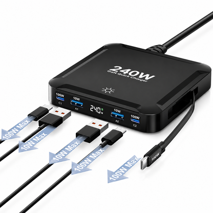 iBlockCube 240W Retractable Cable Charger – Magnetic Storage Multi-Port Fast Charging Station