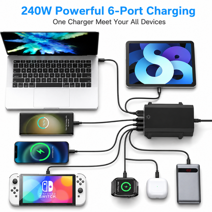 iBlockCube 240W Multi-Port USB Charger with Dynamic Display Screen – High-Powered, Fast Charging for Multiple Devices