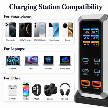 iBlockCube 240W Multi-Port USB Charger with Dynamic Display Screen – High-Powered, Fast Charging for Multiple Devices