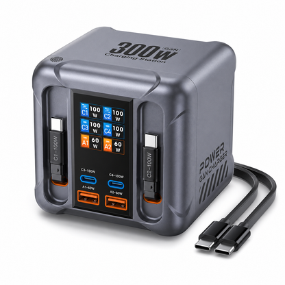 iBlockCube 6-in-1 Multi-Port Socket & 300W GaN Fast Charger – Ultra-Fast Charging for Phones, Tablets, Laptops, and More