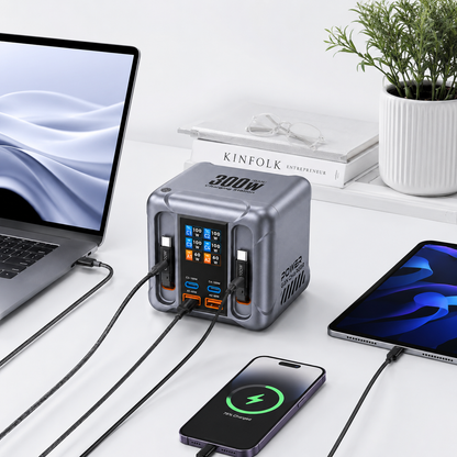 iBlockCube 6-in-1 Multi-Port Socket & 300W GaN Fast Charger – Ultra-Fast Charging for Phones, Tablets, Laptops, and More