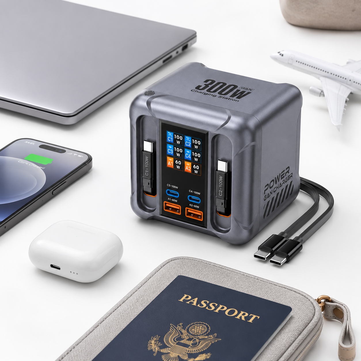 iBlockCube 6-in-1 Multi-Port Socket & 300W GaN Fast Charger – Ultra-Fast Charging for Phones, Tablets, Laptops, and More