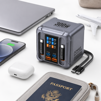 iBlockCube 6-in-1 Multi-Port Socket & 300W GaN Fast Charger – Ultra-Fast Charging for Phones, Tablets, Laptops, and More