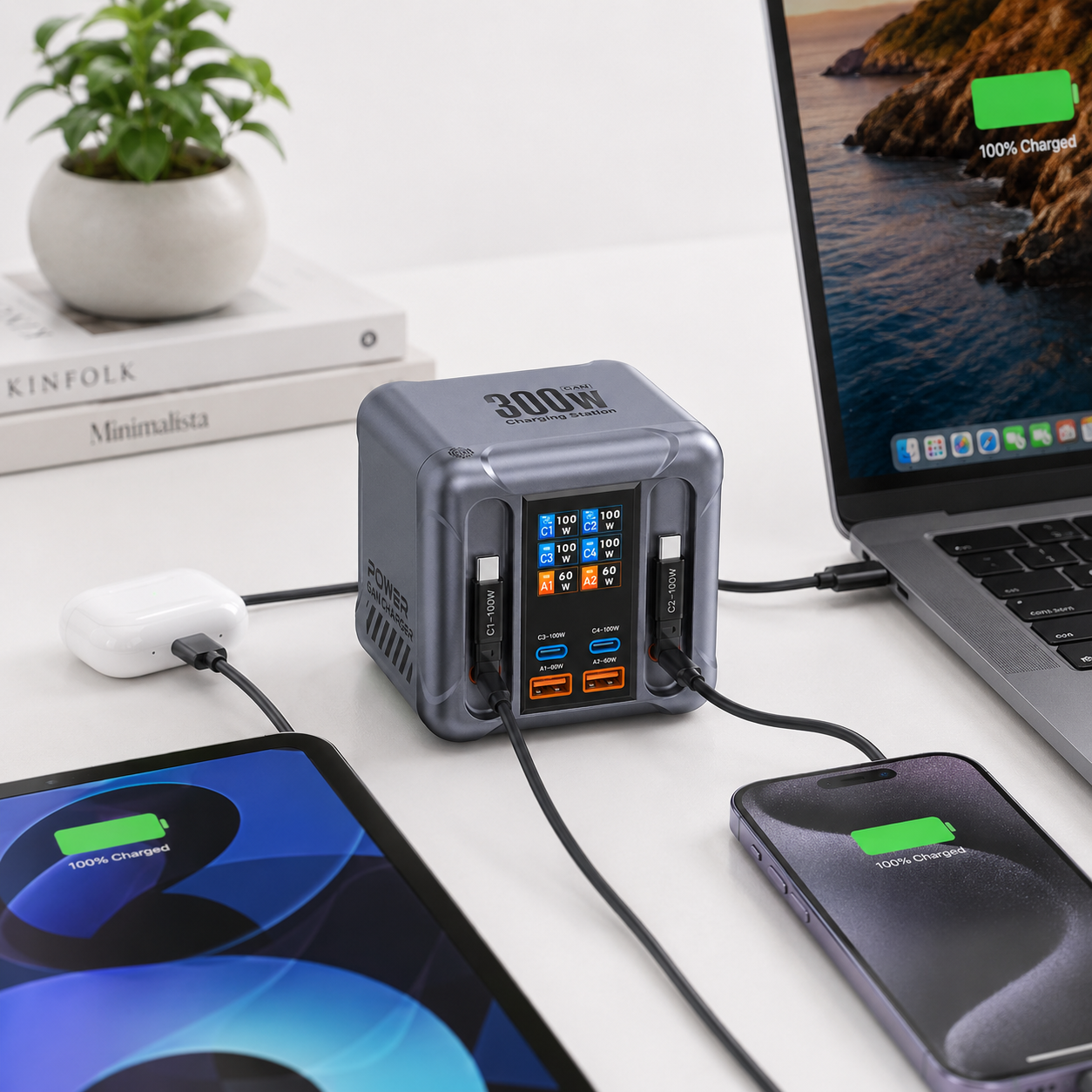 iBlockCube 6-in-1 Multi-Port Socket & 300W GaN Fast Charger – Ultra-Fast Charging for Phones, Tablets, Laptops, and More