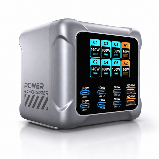 iBlockCube 8-in-1 Multi-Port Socket & 420W GaN Fast Charger – Ultra-Fast Charging for Phones, Tablets, Laptops, and More