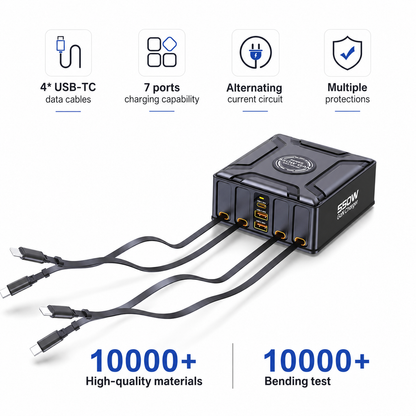 iBlockCube 550W GaN 7-in-1 Multi-Port Charger with Built-In Retractable Cable & USB-C Super Fast Charging – Unleash the Power of Speed and Efficiency