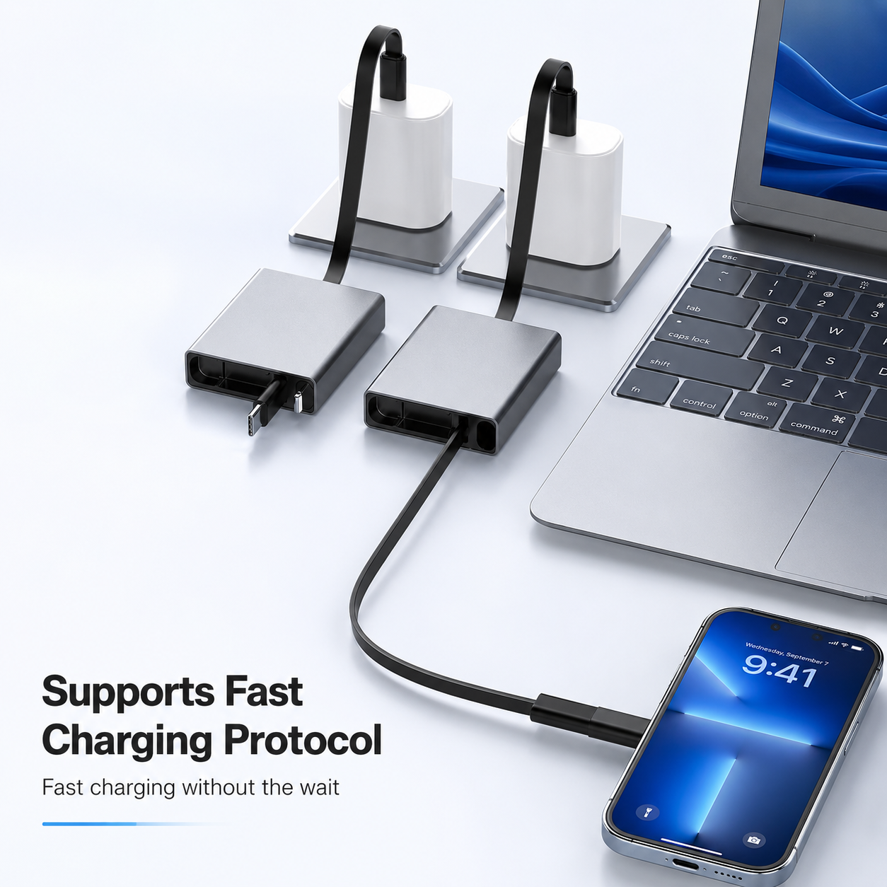 iBlockCube 100W Super Fast 3-in-1 Retractable Charging Cable – Charge Your Phone, Tablet, and Laptop Anywhere