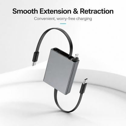 iBlockCube 100W Super Fast 3-in-1 Retractable Charging Cable – Charge Your Phone, Tablet, and Laptop Anywhere