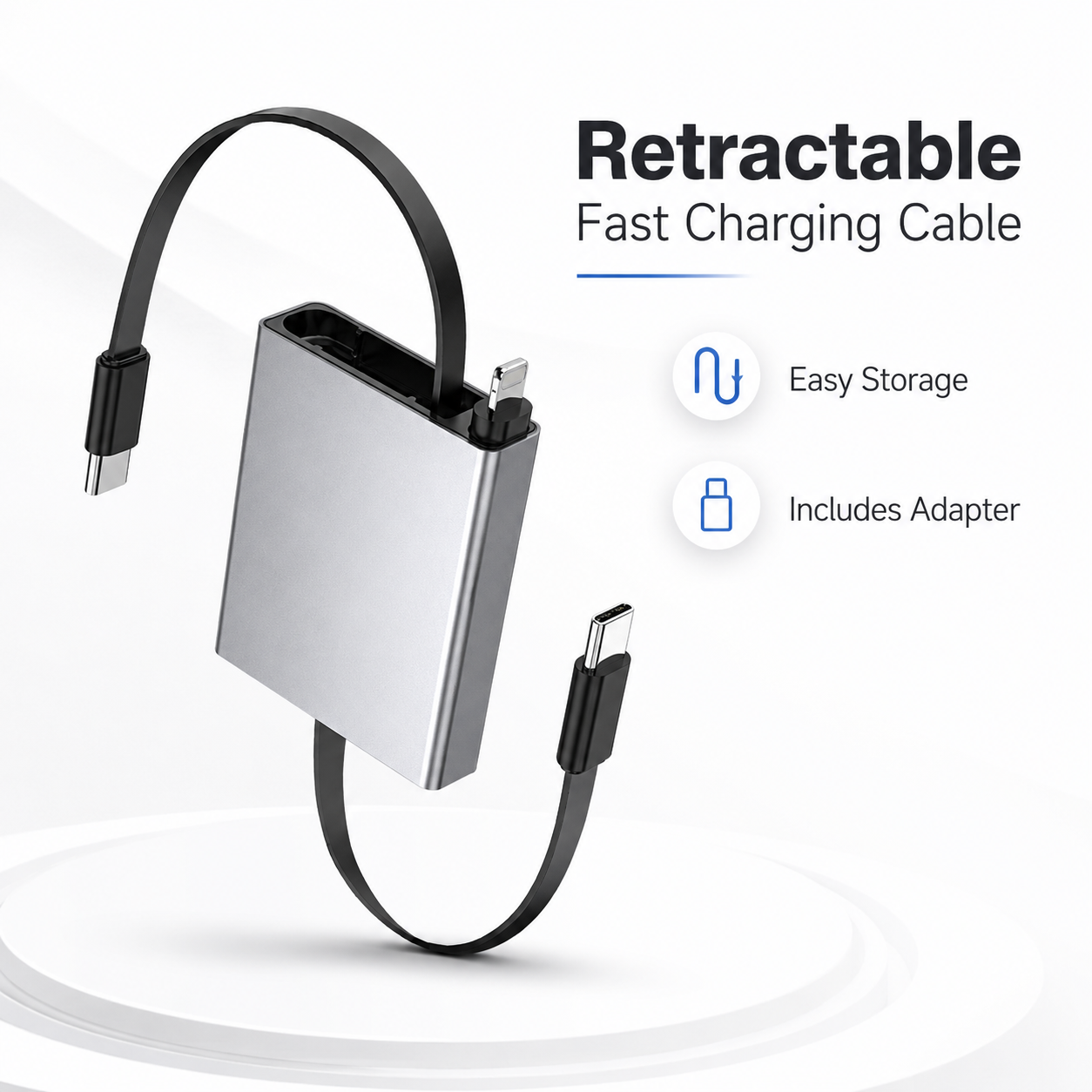 iBlockCube 100W Super Fast 3-in-1 Retractable Charging Cable – Charge Your Phone, Tablet, and Laptop Anywhere