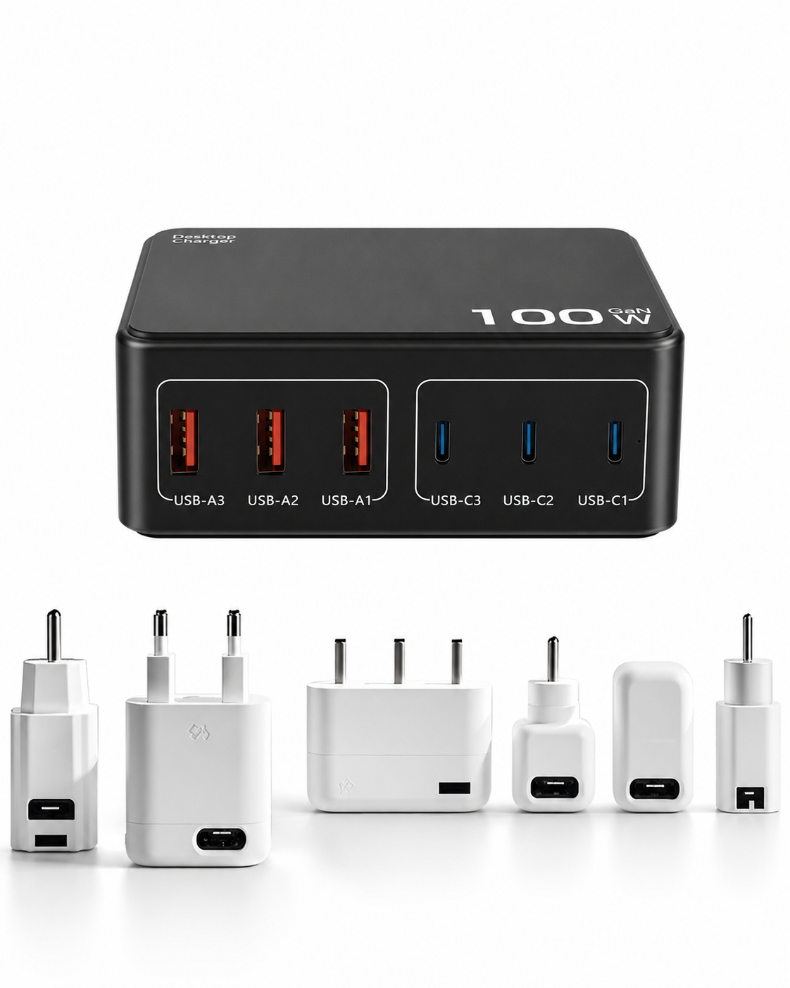 iBlockCube Multi-port mobile phone and computer charger with a universal charging head, featuring a 100W high-power PD USB fast charging function.