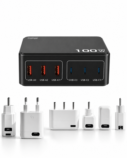 iBlockCube Multi-port mobile phone and computer charger with a universal charging head, featuring a 100W high-power PD USB fast charging function.