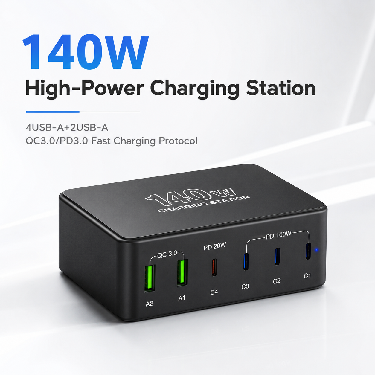 iBlockCube 140W USB multi-port charger, supporting PD fast charging for multi-port laptops, mobile phones
