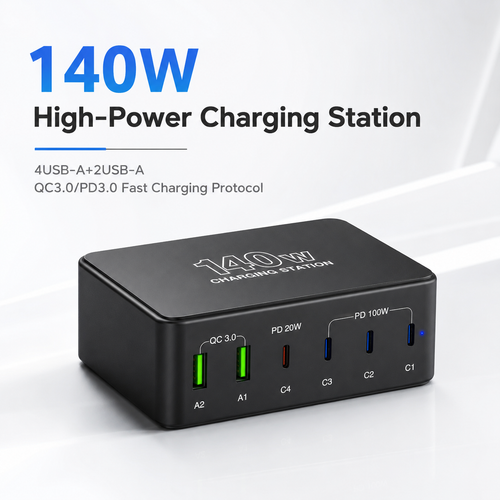 iBlockCube 140W USB multi-port charger, supporting PD fast charging for multi-port laptops, mobile phones