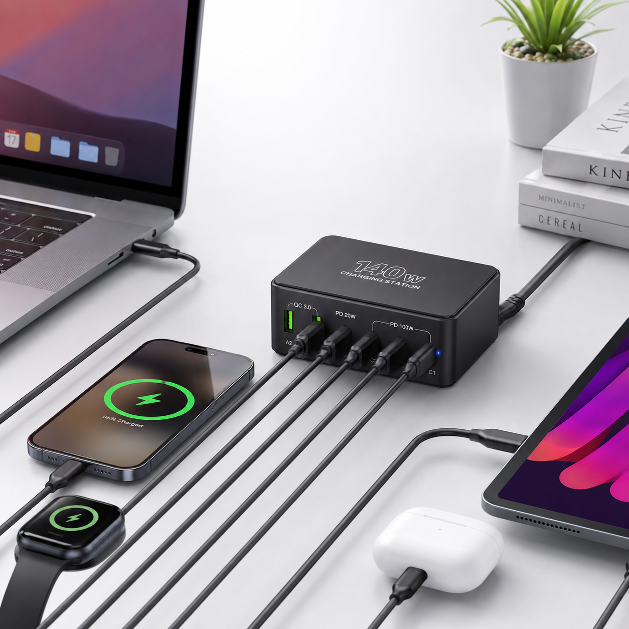 iBlockCube 140W USB multi-port charger, supporting PD fast charging for multi-port laptops, mobile phones