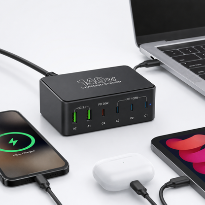 iBlockCube 140W USB multi-port charger, supporting PD fast charging for multi-port laptops, mobile phones