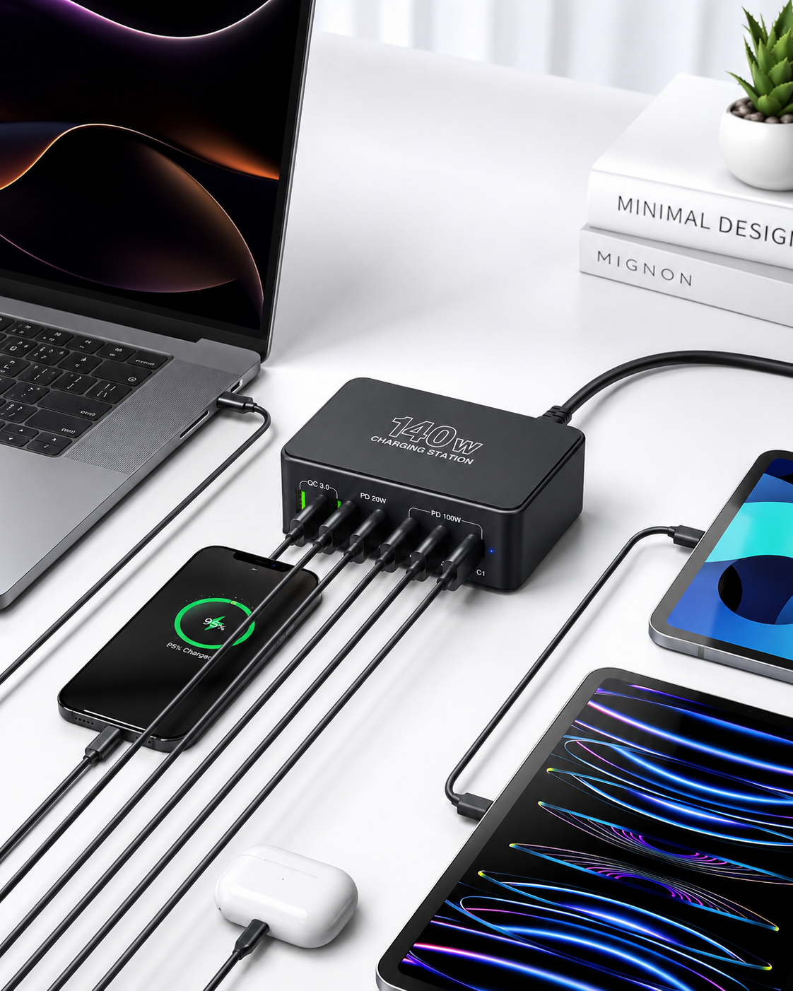 iBlockCube 140W USB multi-port charger, supporting PD fast charging for multi-port laptops, mobile phones