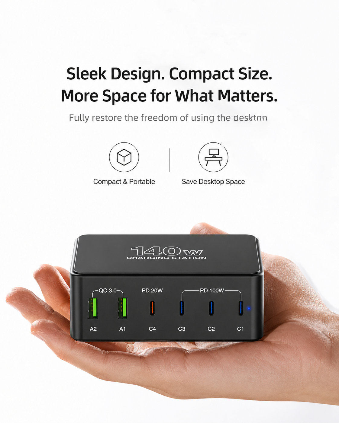 iBlockCube 140W USB multi-port charger, supporting PD fast charging for multi-port laptops, mobile phones
