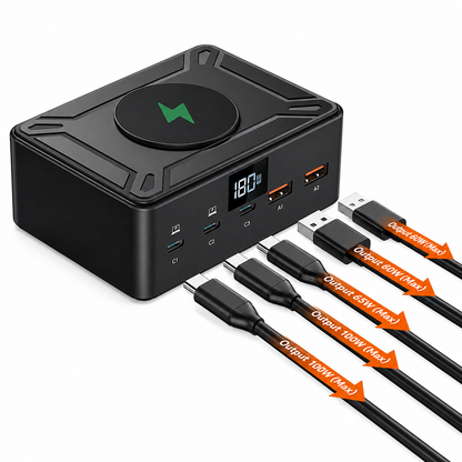 iBlockCube 190W Fast Charging Multi-Port USB Charger with 15W Wireless Charging – Power Your Devices with Speed and Convenience