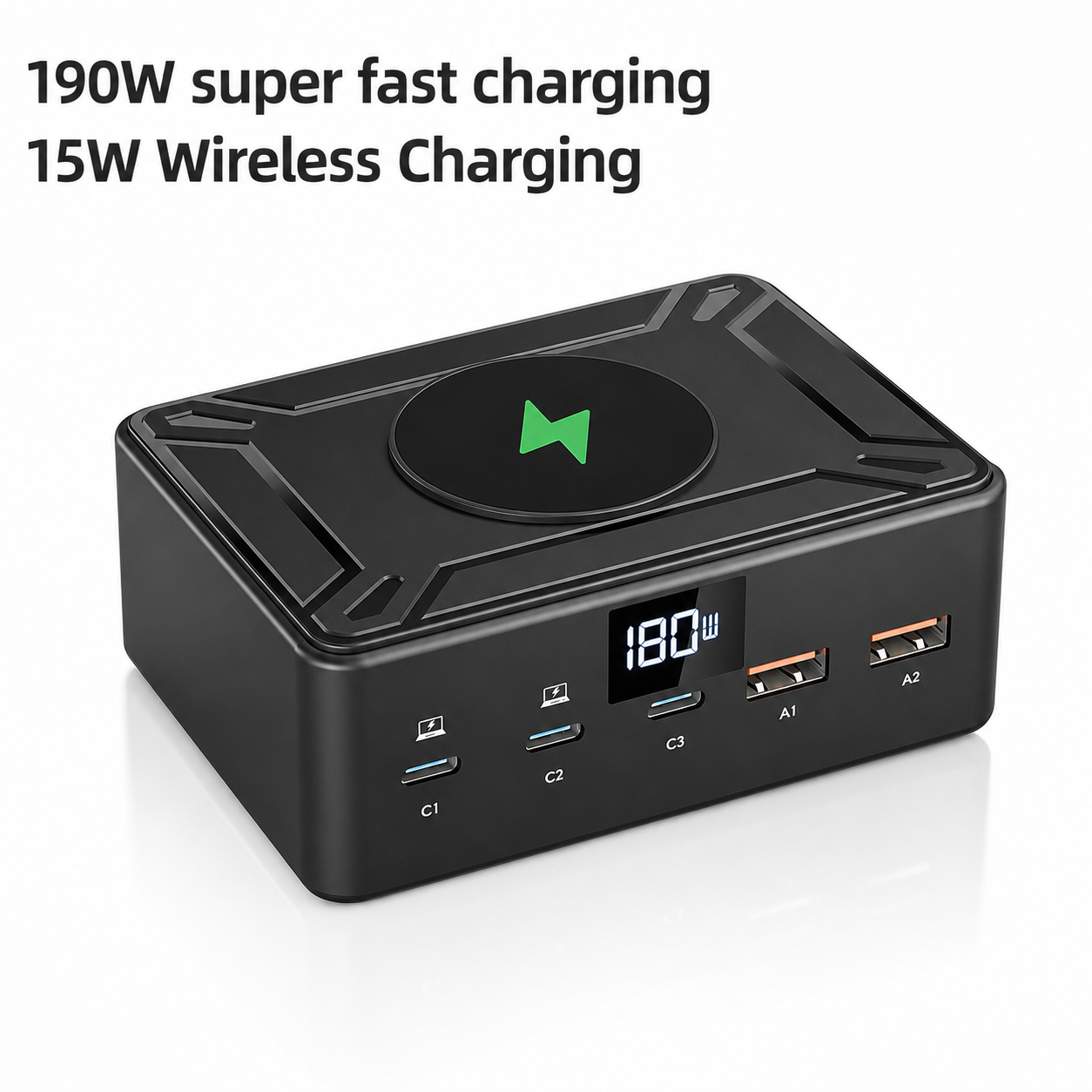 iBlockCube 190W Fast Charging Multi-Port USB Charger with 15W Wireless Charging – Power Your Devices with Speed and Convenience