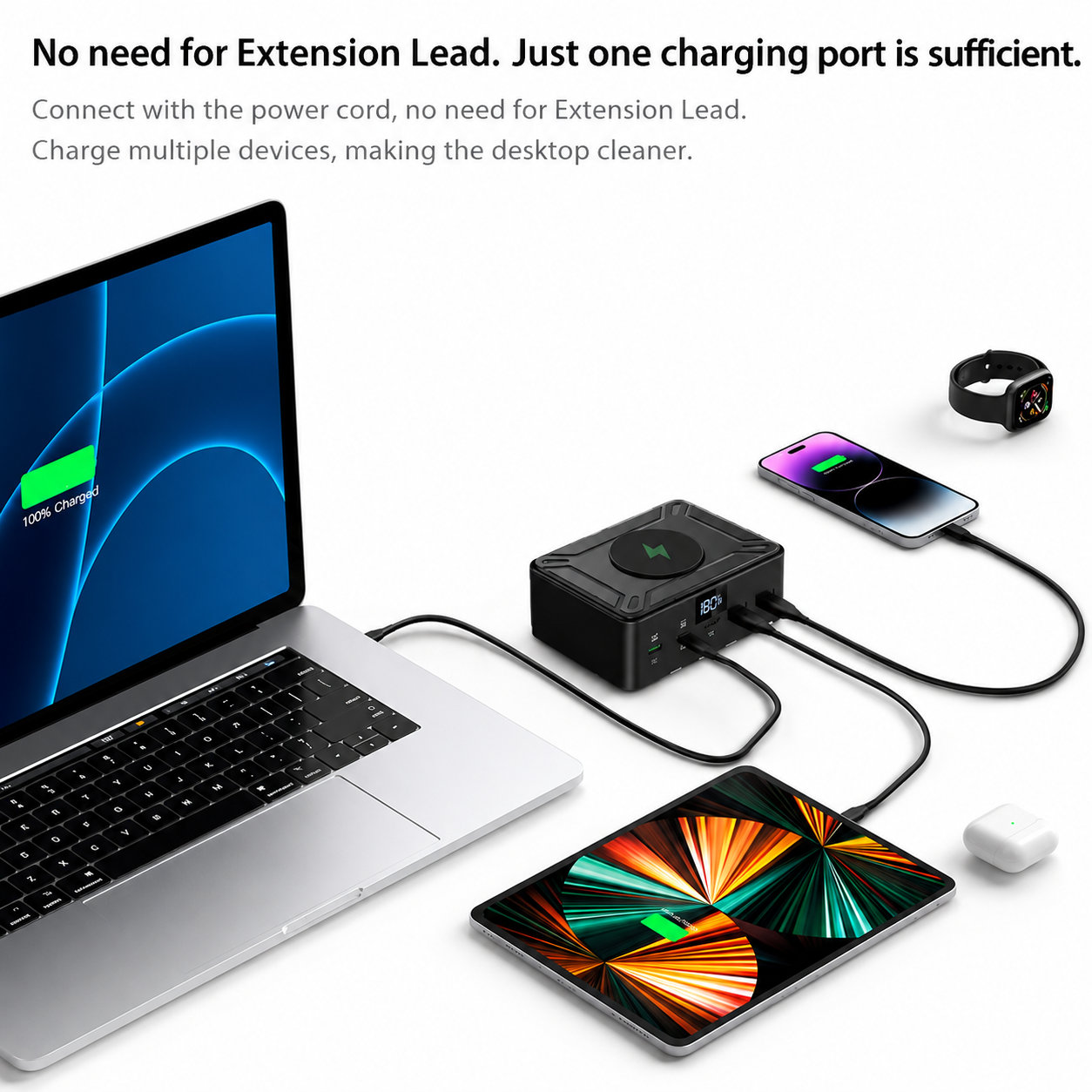 iBlockCube 190W Fast Charging Multi-Port USB Charger with 15W Wireless Charging – Power Your Devices with Speed and Convenience
