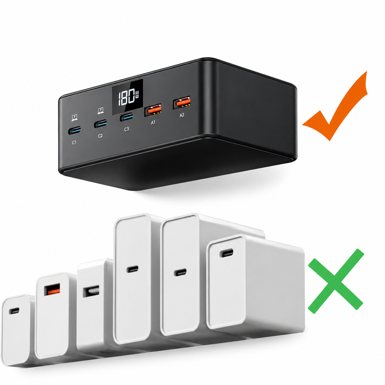 iBlockCube 190W Fast Charging Multi-Port USB Charger with 15W Wireless Charging – Power Your Devices with Speed and Convenience
