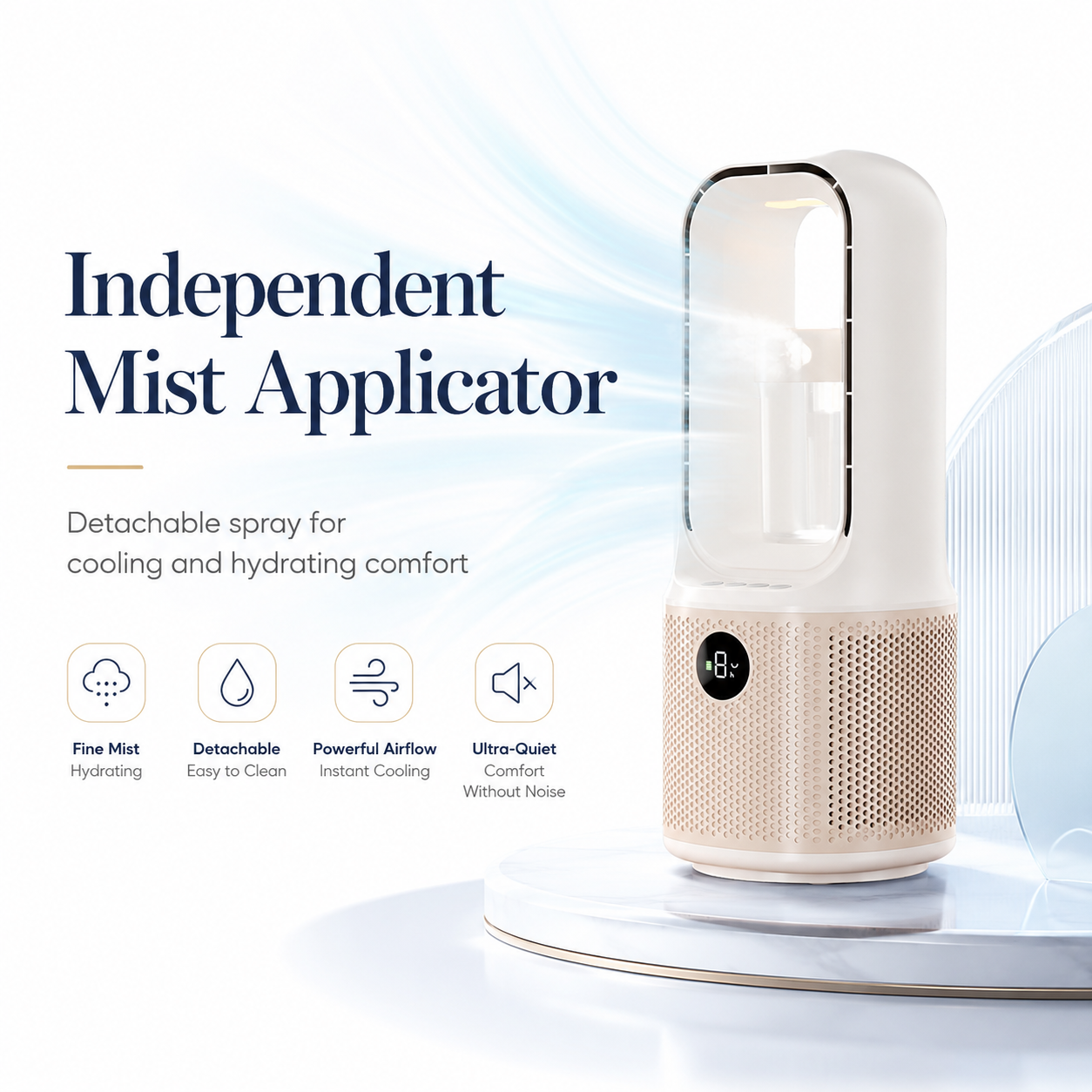 iBlockCube Bladeless Turbo Mist Fan – Portable USB Rechargeable Desktop Cooling Fan with Humidifier