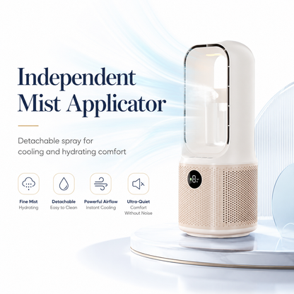 iBlockCube Bladeless Turbo Mist Fan – Portable USB Rechargeable Desktop Cooling Fan with Humidifier