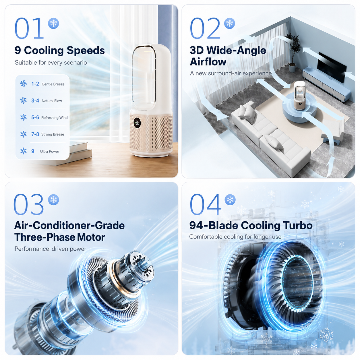 iBlockCube Bladeless Turbo Mist Fan – Portable USB Rechargeable Desktop Cooling Fan with Humidifier