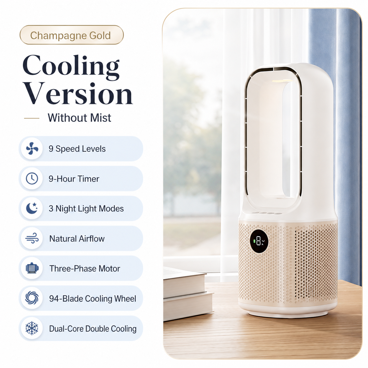 iBlockCube Bladeless Turbo Mist Fan – Portable USB Rechargeable Desktop Cooling Fan with Humidifier