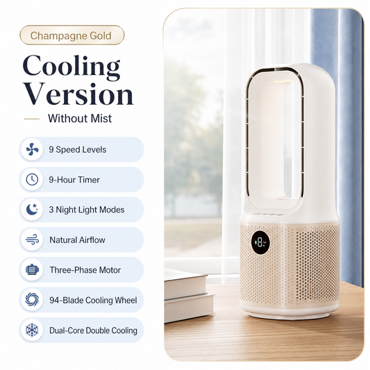 iBlockCube Bladeless Turbo Mist Fan – Portable USB Rechargeable Desktop Cooling Fan with Humidifier