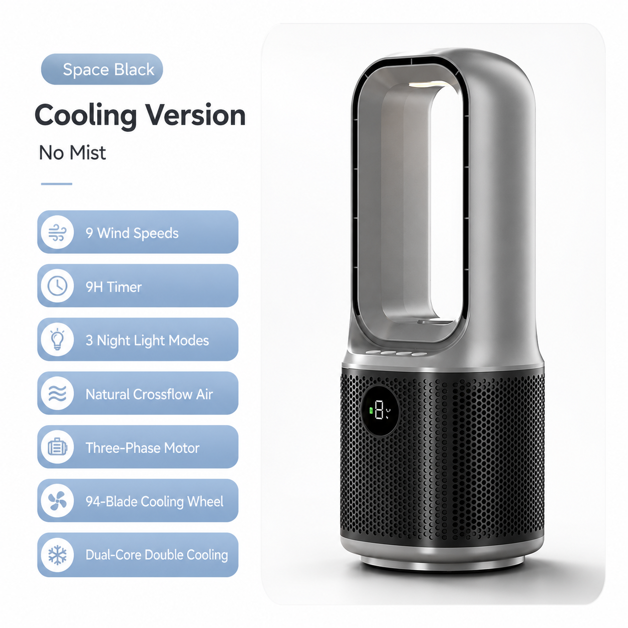 iBlockCube Bladeless Turbo Mist Fan – Portable USB Rechargeable Desktop Cooling Fan with Humidifier