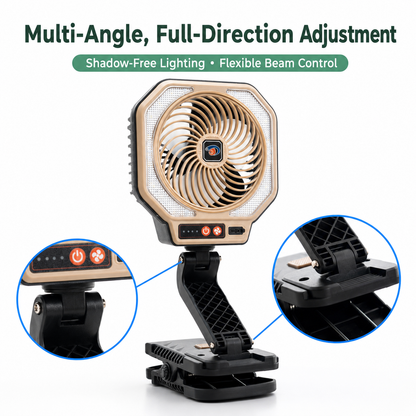 iBlockCube Portable Camping Fan with LED Light – USB Rechargeable Folding Cooling Fan for Outdoor Adventures
