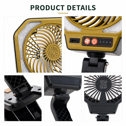 iBlockCube Portable Camping Fan with LED Light – USB Rechargeable Folding Cooling Fan for Outdoor Adventures