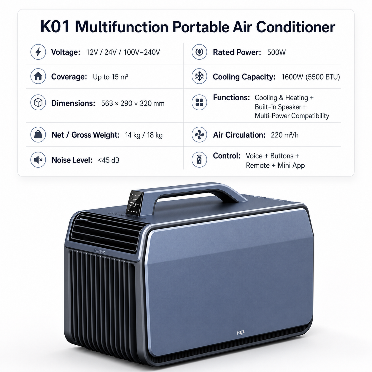 iBlockCube Portable Cooling & Heating Air Conditioner – No-Drain Mobile AC for Home, Camping & Outdoor Use