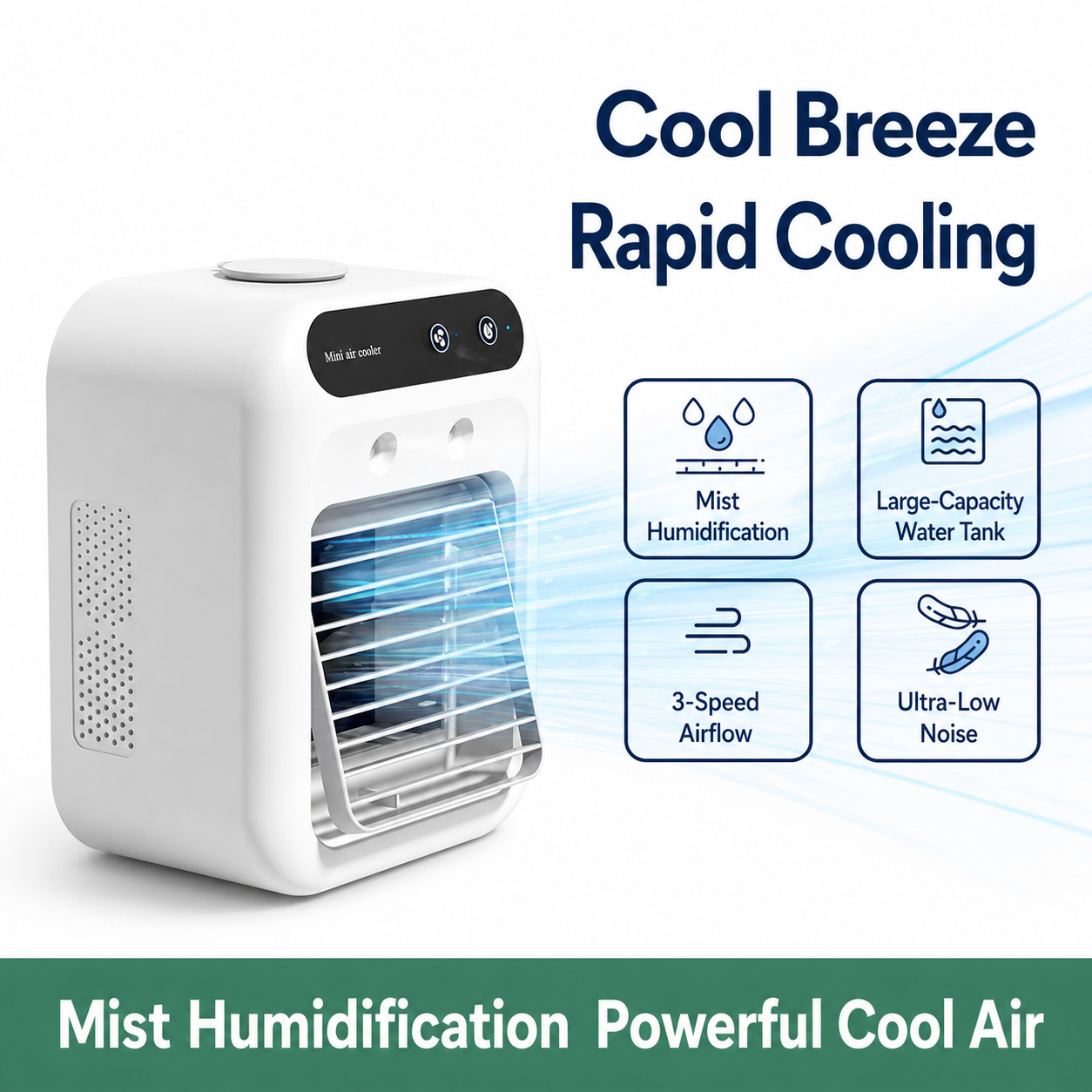 iBlockCube Portable Mini Air Cooler – Desktop Evaporative Cooling & Humidifying Fan