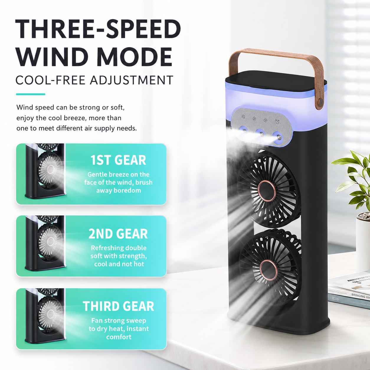 iBlockCube Dual-Head Mist Fan – High-Power Air Circulation & Humidifying Cooling Fan for Home, Office & Outdoor Use