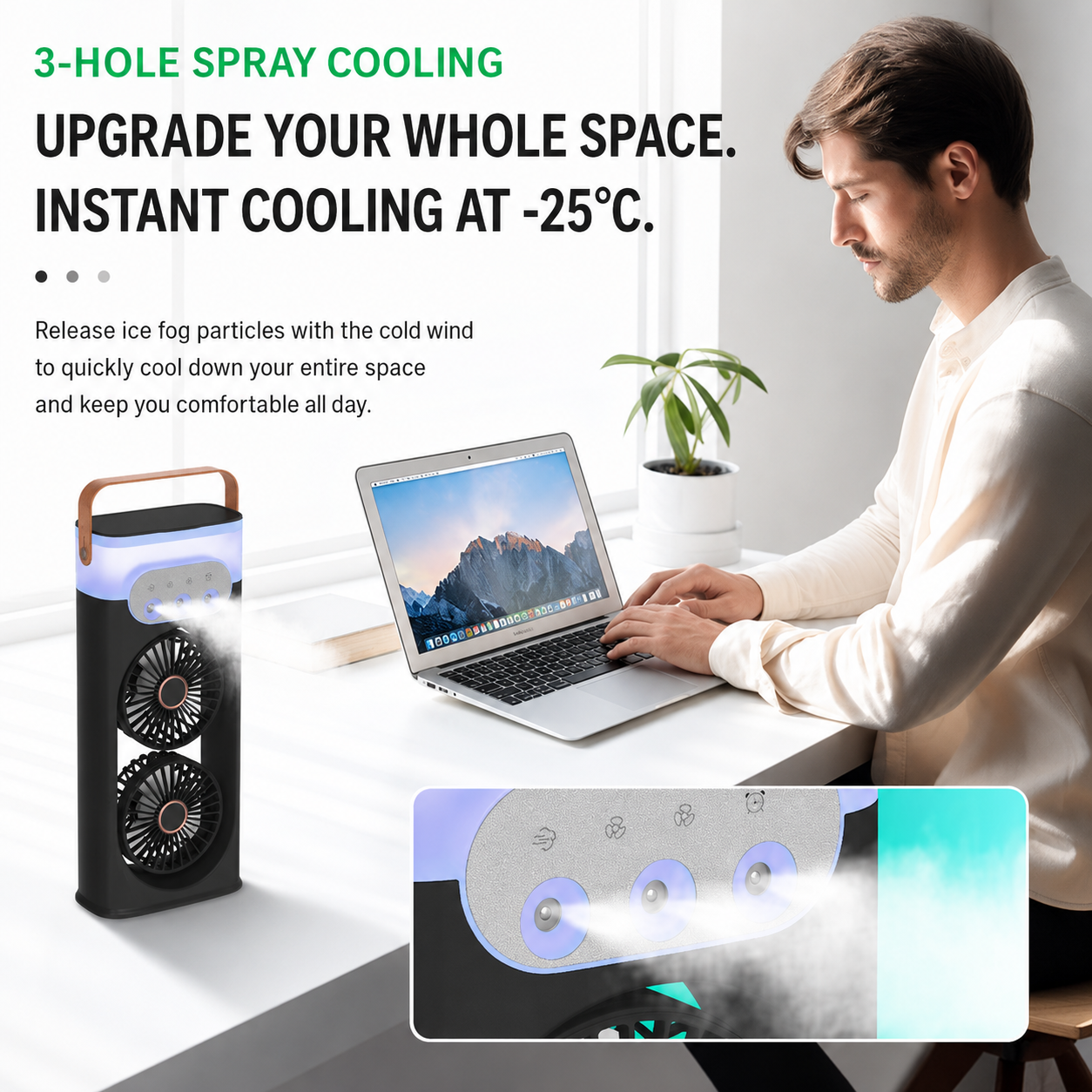 iBlockCube Dual-Head Mist Fan – High-Power Air Circulation & Humidifying Cooling Fan for Home, Office & Outdoor Use