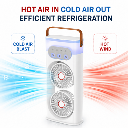 iBlockCube Dual-Head Mist Fan – High-Power Air Circulation & Humidifying Cooling Fan for Home, Office & Outdoor Use